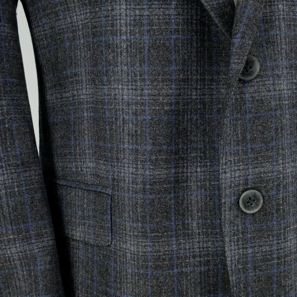 Joseph Abboud Sport Coat Mens 46R Gray Plaid Wool Jacket Lined Blazer Preppy